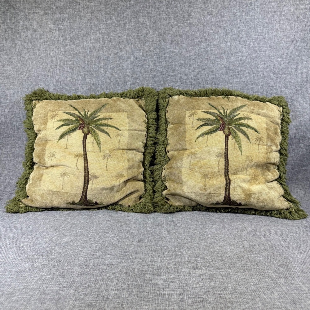 Brentwood Originals Panama Jacquard Chenille 18" x 18" Palm Fringe Pillow Pair